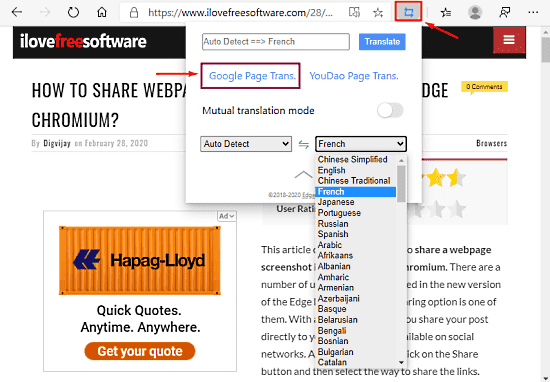 How to Translate Any Website in Microsoft Edge Chromium 3