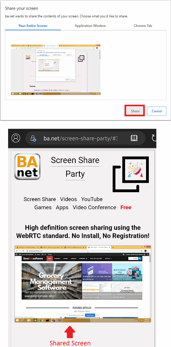 Screen Share Party in action