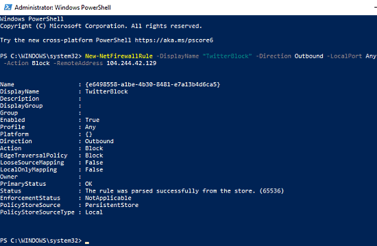 block ip address using powershell