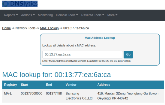 MAC Lookup DNSlytic 4