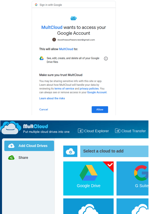 Multcloud Select Google Drive Storage