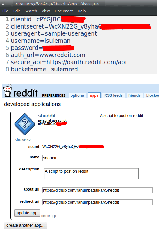 Sheddit env and reddit app