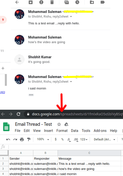 reply2sheet in action