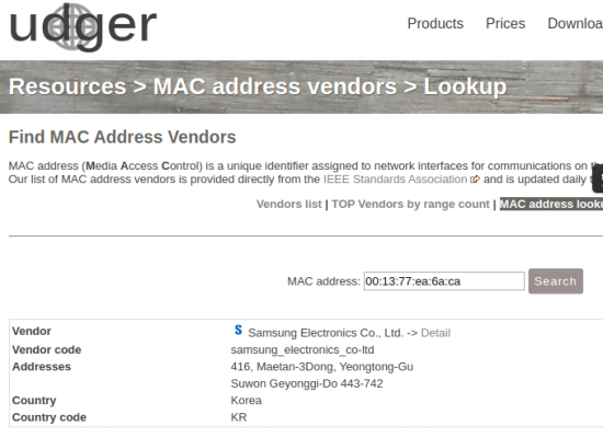 udger mac address lookup in action 6