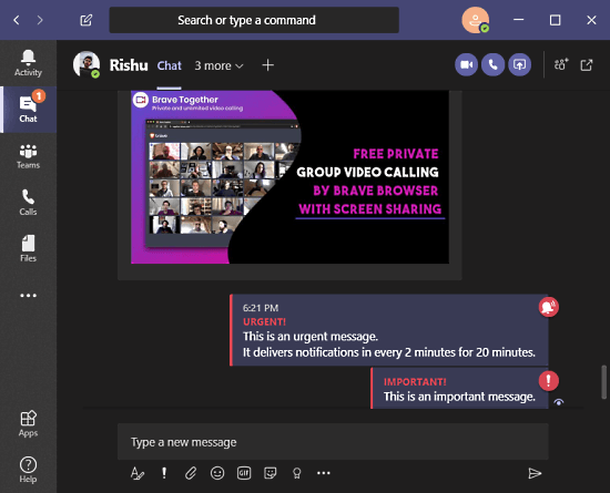 send urgent message on Microsoft Teams