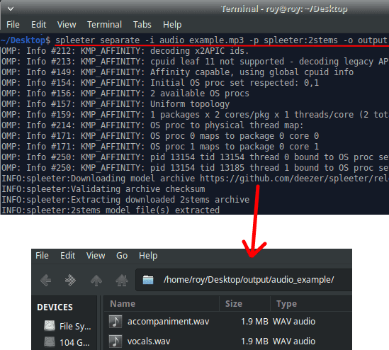 spleeter music source separation in action