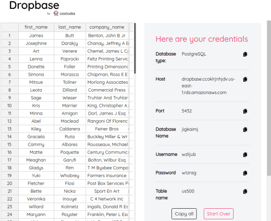 dropbase database created