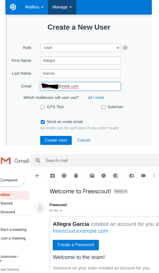 FreeScout create a user