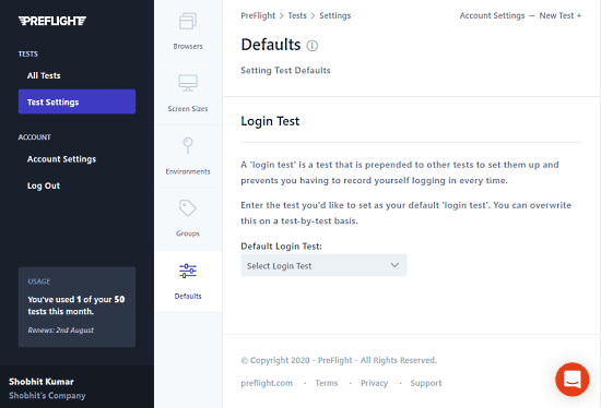 set up an login test