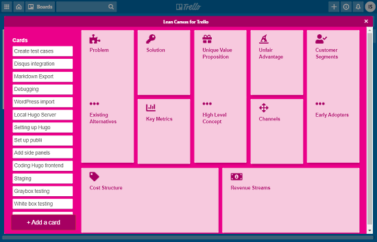 create 1 page business plan in Trello