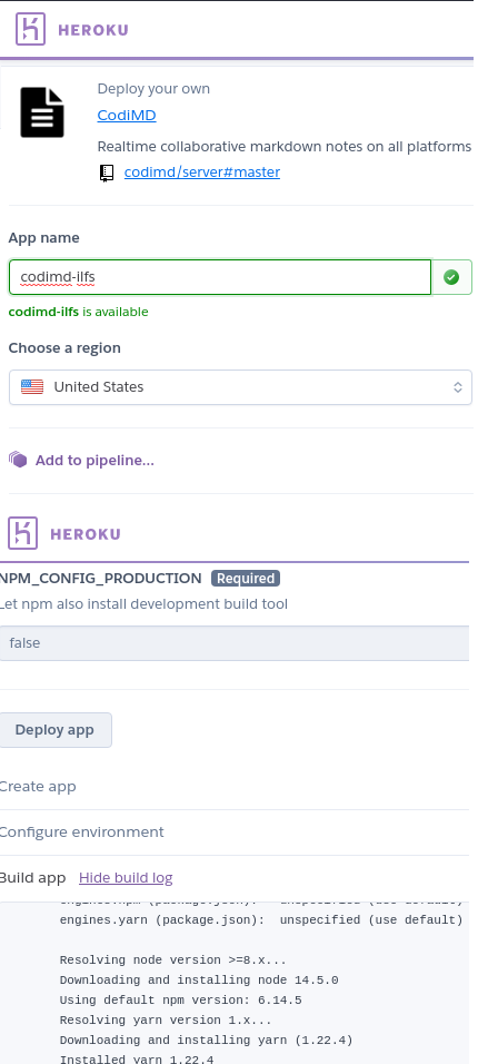 heroku install codimd