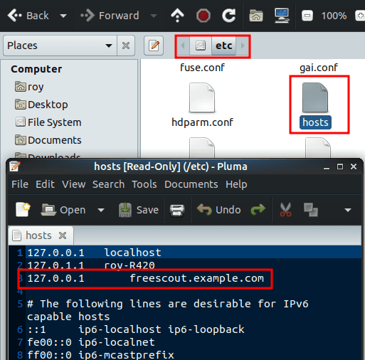 hosts files editing for freescout