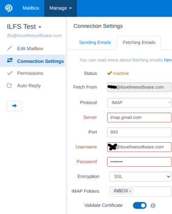 mailbox imap settings