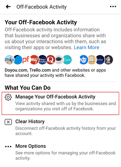 Manage Off-Facebook Activity