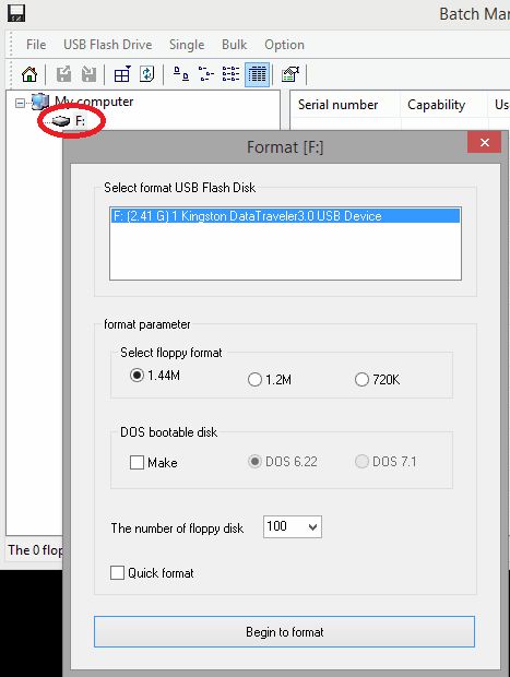 Format floppy drive