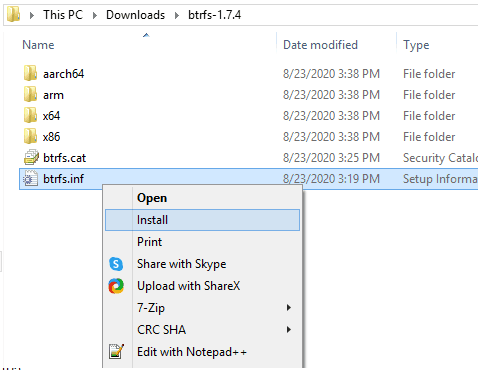 Install Btrfs Disk Controller Drivers Windws 10
