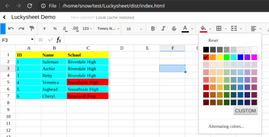 Luckysheet formatting