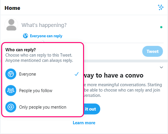 control reply on tweets