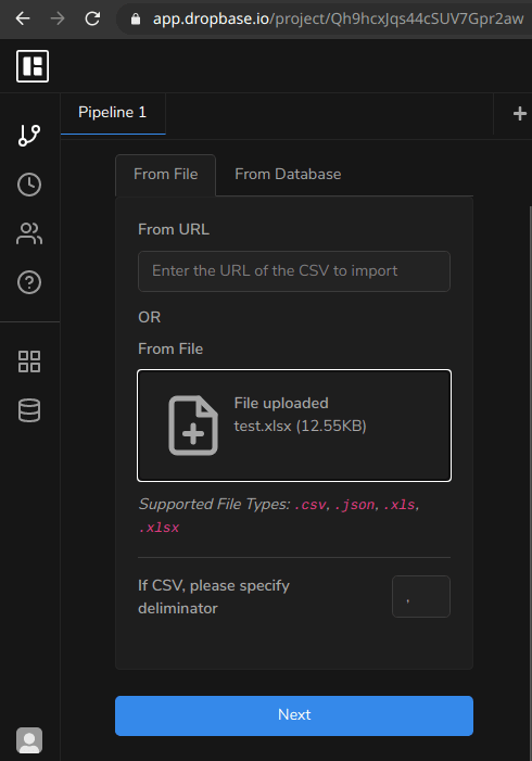 dropbase upload file