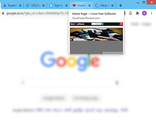 see tab preview image on hover in chrome