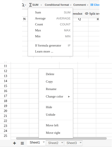 luckysheet formula and sheets management