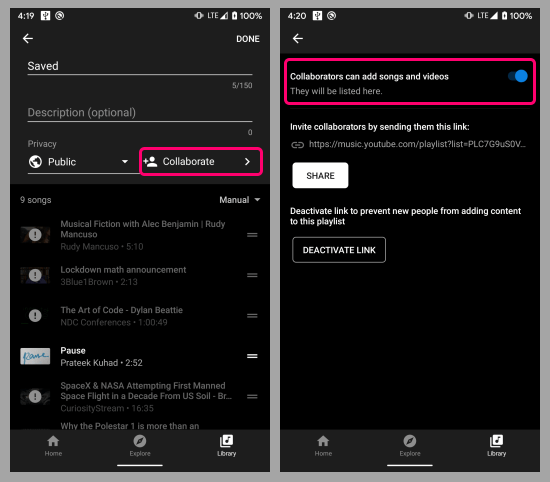 YouTube Music collaborative playlists