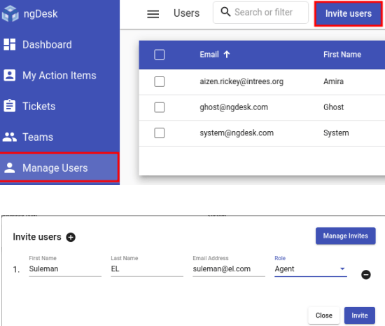 ngDesk invite agents