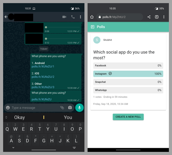 create and share whatsapp polls