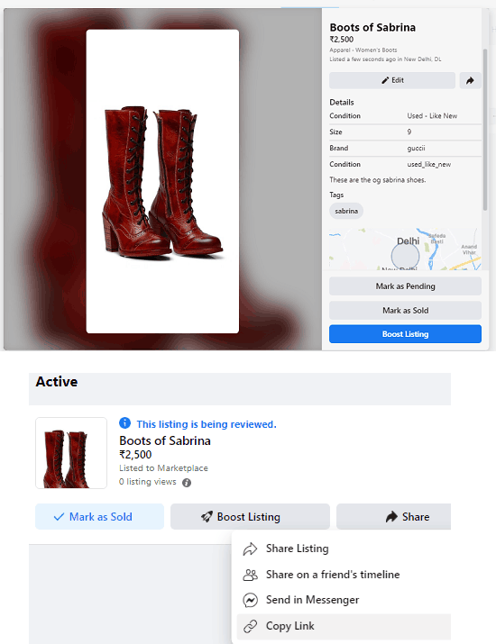 Facebook marketplace listing in action