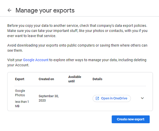 export google photos to onedrive