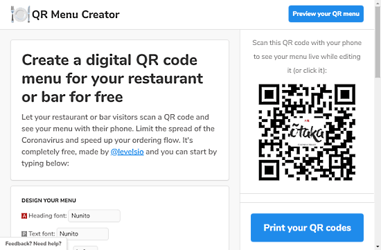 create qr code menu