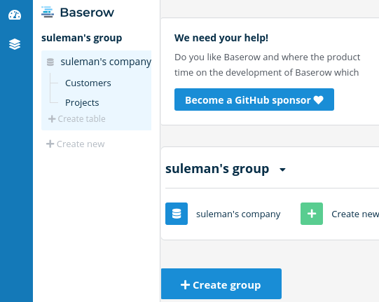 Baserow dashboard