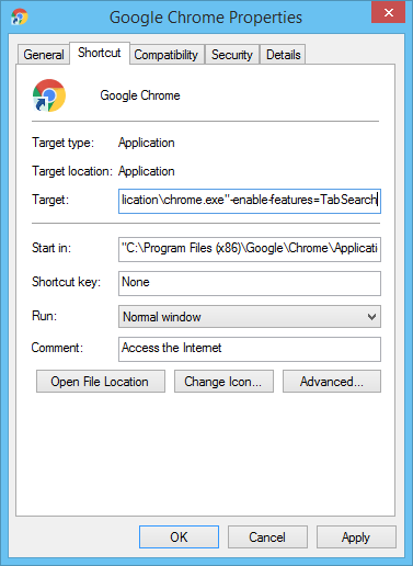 tab search in chrome properties