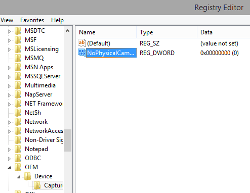 NoPhysicalCam Reg Key