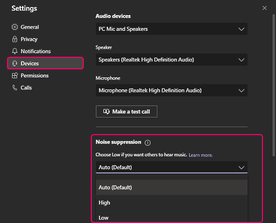 ms teams audio supression