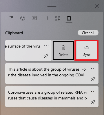 Clipboard individual sync