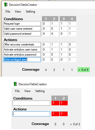 Decision Table Creator in action