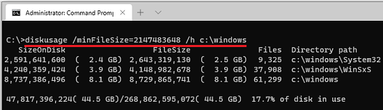 DiskUsage List Files Larger than 2 GB