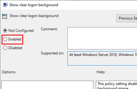 enable clear logon background
