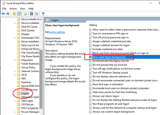 show clear logon background windows 10 policy