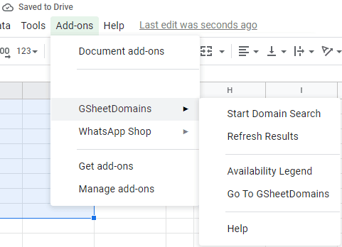 Google Sheets GSheetDomains Addon Menu