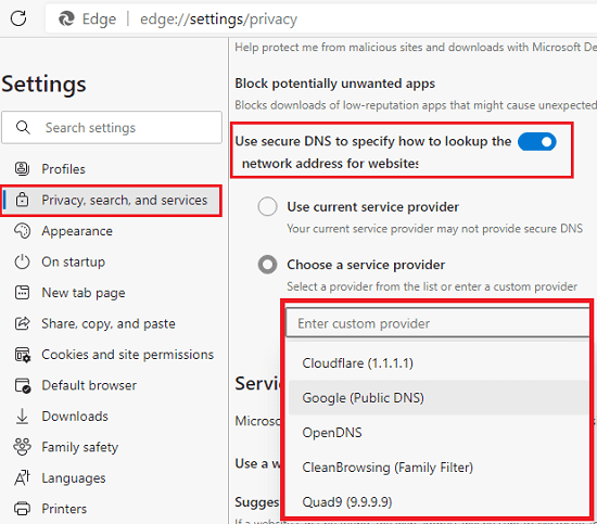 Secure DNS Microsoft Edge