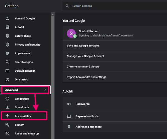 accessibility settings on chrome