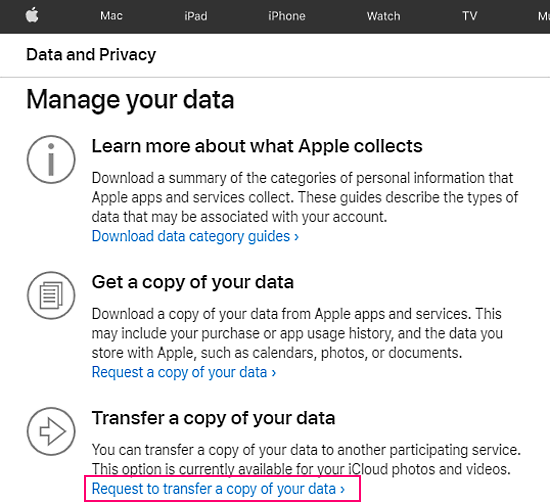 icloud data and privacy options