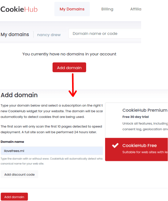 CookieHub Add Domain