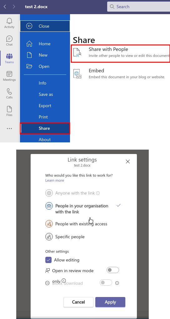 Microsoft Teams Document Collaboration Share Outside Team