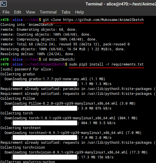 Anime2Sketch Git Clone and Pip Install