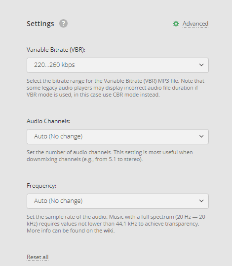 Convertio advanced settings