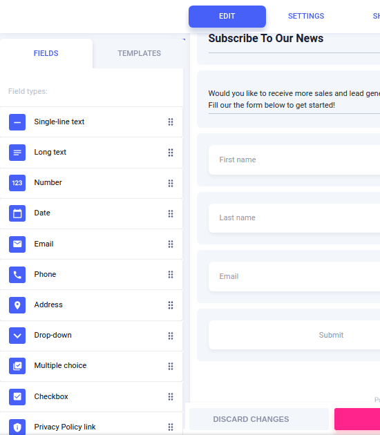 NetHunt Web Forms Form Builder Interface