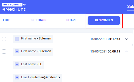 NetHunt Web Forms Responses